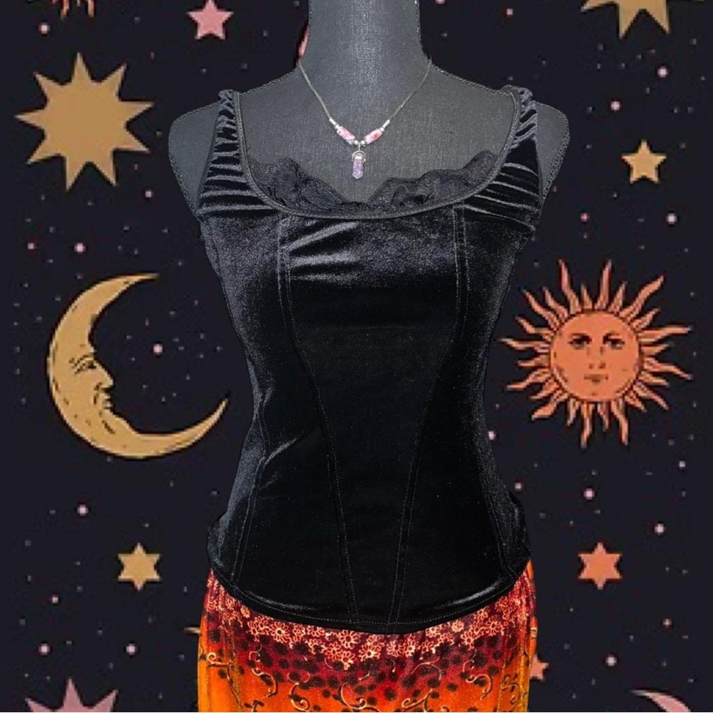 NWT Y2K White House Black Market Arianna Corset Style Tank XS Velvet Lace